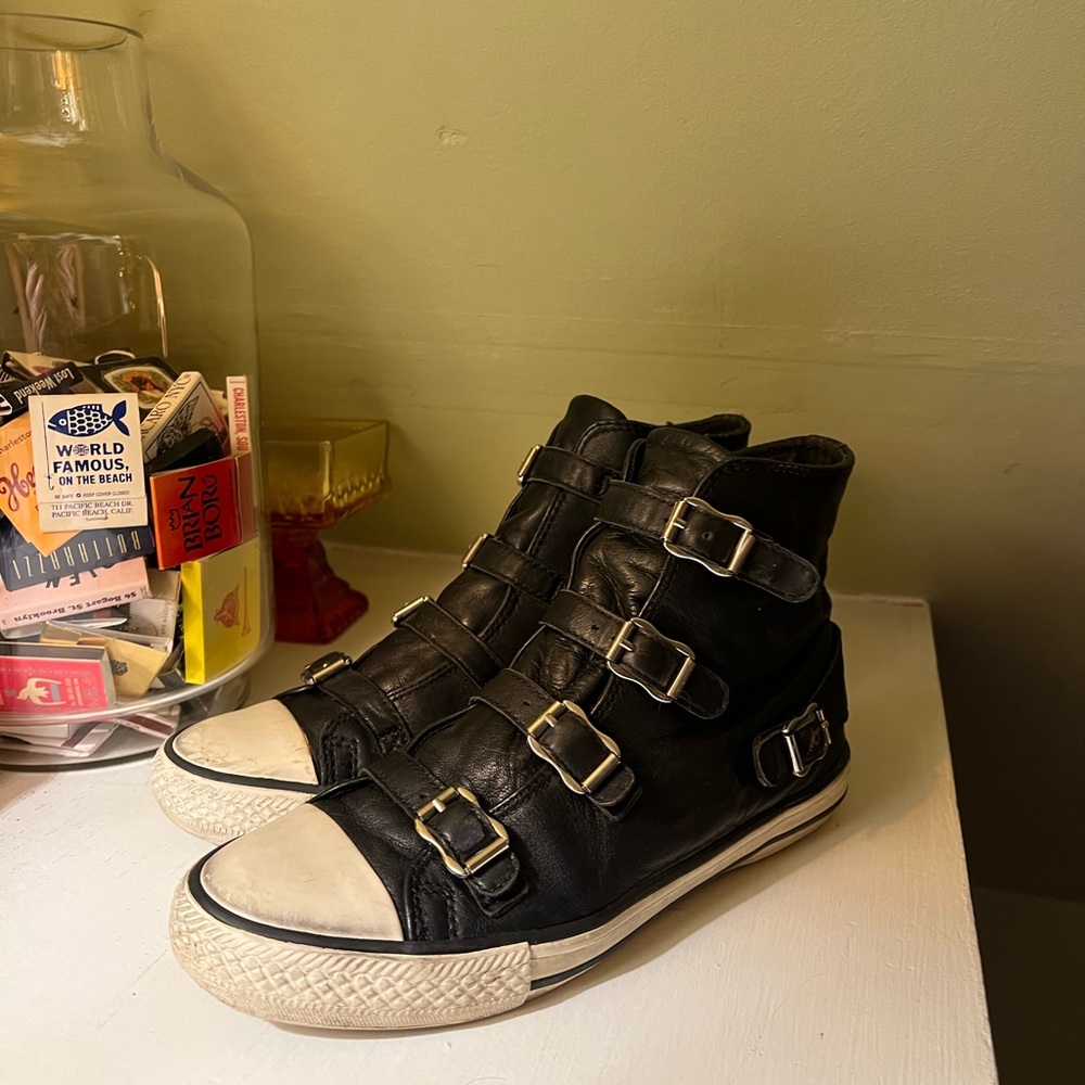 Ash Black Leather High Tops